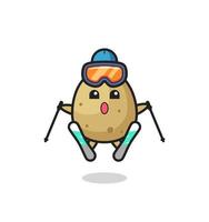 aardappel mascotte karakter als ski-speler vector
