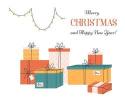 vrolijk Kerstmis groet kaart. geschenk dozen. Kerstmis presenteert vector