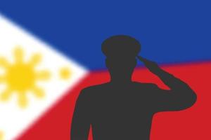 soldeer silhouet op wazige achtergrond met Filipijnen vlag. vector