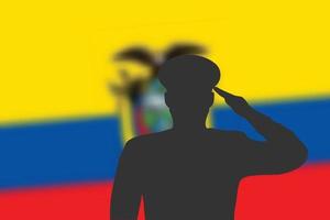 soldeer silhouet op wazige achtergrond met ecuador vlag. vector