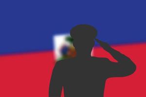 soldeer silhouet op wazige achtergrond met de vlag van Haïti. vector