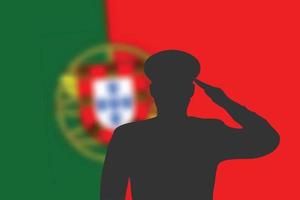 soldeer silhouet op wazige achtergrond met portugal vlag. vector