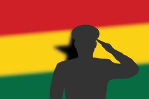 soldeer silhouet op wazige achtergrond met ghana vlag. vector