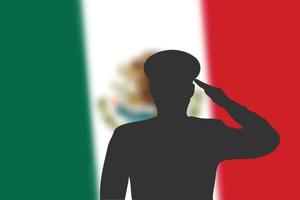 soldeer silhouet op wazige achtergrond met mexico vlag. vector