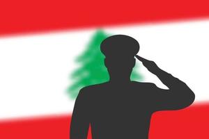 soldeer silhouet op wazige achtergrond met libanon vlag. vector