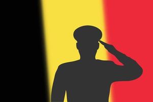 soldeer silhouet op wazige achtergrond met Belgische vlag. vector