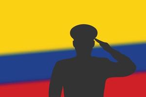 soldeer silhouet op wazige achtergrond met colombia vlag. vector