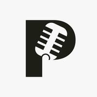 brief p podcast logo. muziek- symbool vector sjabloon