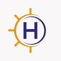 brief h schip logo concept met schip wiel symbool vector sjabloon