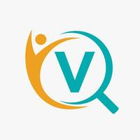 brief v zoeken en gezondheidszorg logo ontwerp. gemeenschap vinder logo symbool vector