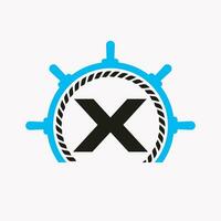 brief X reis stuurinrichting logo. jacht symbool, schip logo, marinier teken sjabloon vector