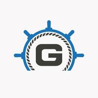 brief g reis stuurinrichting logo. jacht symbool, schip logo, marinier teken sjabloon vector