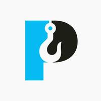 brief p kraan symbool voor bouw logo teken vector