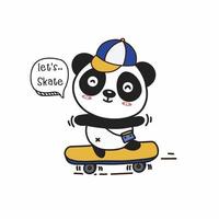 schattige panda op skateboard. schattig stripfiguur. vector