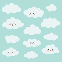 kawaii schattig glimlachen wolk Aan blauw achtergrond. vector illustratie