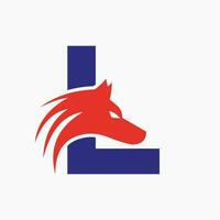 brief l wolf logo. wolf symbool vector sjabloon