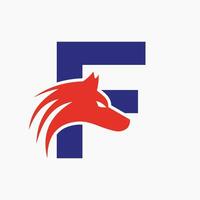 brief f wolf logo. wolf symbool vector sjabloon