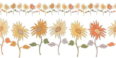 naadloze border met mooie zonnebloemen op lange stelen vector