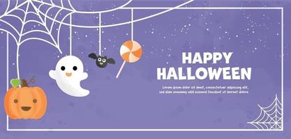 happy halloween-banner met schattige geest in waterkleur. vector