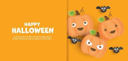 happy halloween-banner met schattige pompoenen. vector