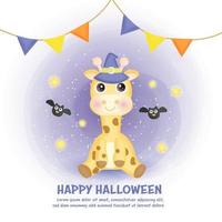 happy halloween-kaart met schattige giraf vector