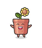 happy baby zonnebloem pot stripfiguur vector