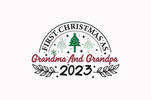 eerste Kerstmis net zo grootmoeder en opa ornament t-shirt ontwerp vector
