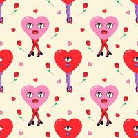 naadloos patroon groovy hart, Valentijnsdag dag, karakter vector