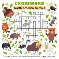 Noord-Amerika dieren kruiswoordraadsel. spel voor kinderen vector