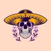 decoratieve schedel hoofd mexicaanse hoed dag van de dode mexico illustratie vector