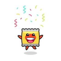 happy snack mascotte springen voor felicitatie met kleur confetti vector