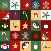 Kerstmis en nieuw jaar vakantie dekbed vector naadloos achtergrond, lapwerk patroon met abstract geometrisch, gemakkelijk vormen, pinguïn, hert, viering symbool, vakantie voedsel.