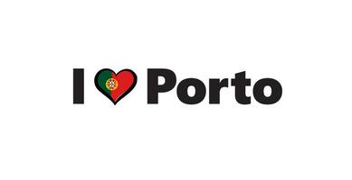 Portugal stad porto horizontaal spandoek. belettering ik liefde porto met nacional Portugees vlag en liefde hart. vector sjabloon voor uw ontwerp.