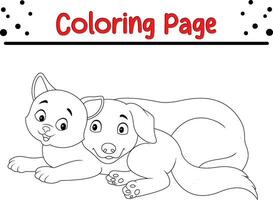 tekenfilm kat hond ontspannende kleur bladzijde voor kinderen vector