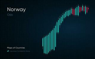 Noorwegen kaart is getoond in een tabel met bars en lijnen. Japans kandelaar tabel serie vector