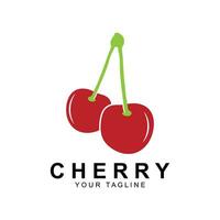 kersenfruit logo, rood gekleurde plant vectorillustratie, fruit winkel ontwerp, bedrijf, sticker, productmerk vector