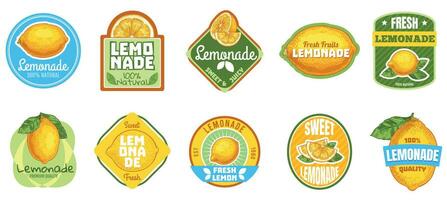 limonade label. natuurlijk citroen sap, vers fruit limonades drankjes insigne en zomer zoet drank sticker vector reeks