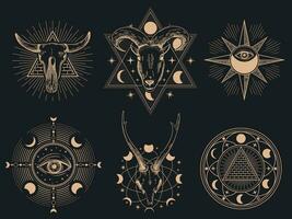 occult symbolen. vector illustratie reeks geïsoleerd Aan zwart