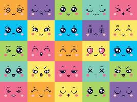 schattig gekleurde gezichten verzameling, emoticon emotie reeks vector