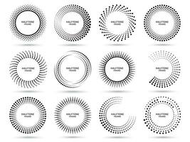 ronde halftone kader. stippel cirkel, wijnoogst abstract punt halftonen kaders en willekeurig dots cirkels vector reeks