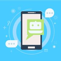 Chat bot op de telefoon in de hand. Banner. Platte vectorillustratie vector