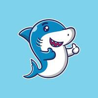 vector illustratie van schattig haai met glimlach gezicht Aan blauw achtergrond