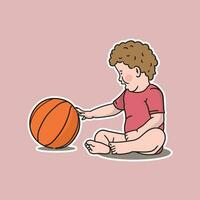 illustratie vector kind locatie naar beneden spelen basketbal