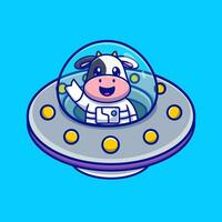 schattig koe astronaut in ufo tekenfilm vector icoon illustratie. dier wetenschap icoon concept geïsoleerd premie vector. vlak tekenfilm stijl