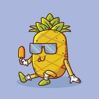 schattig gelukkig ananas fruit kom tot rust houding mascotte karakter vector tekenfilm illustratie. ananas vector tekenfilm illustratie.