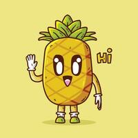 schattig gelukkig ananas fruit mascotte karakter vector tekenfilm illustratie. ananas vector tekenfilm illustratie.