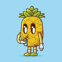 schattig gelukkig ananas fruit drinken vers sap mascotte karakter vector tekenfilm illustratie. ananas vector tekenfilm illustratie