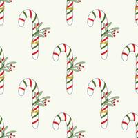 naadloos patroon van kinderspel Kerstmis snoep wandelstokken Aan geïsoleerd achtergrond. ontwerp voor Kerstmis huis decor, vakantie hartelijk groeten, Kerstmis en nieuw jaar viering. vector