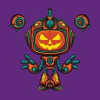 mecha robot halloween pompoen karakter vector