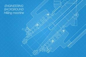 mechanisch bouwkunde tekeningen Aan blauw achtergrond. frezen machine spindel. technisch ontwerp. omslag. blauwdruk. vector illustratie